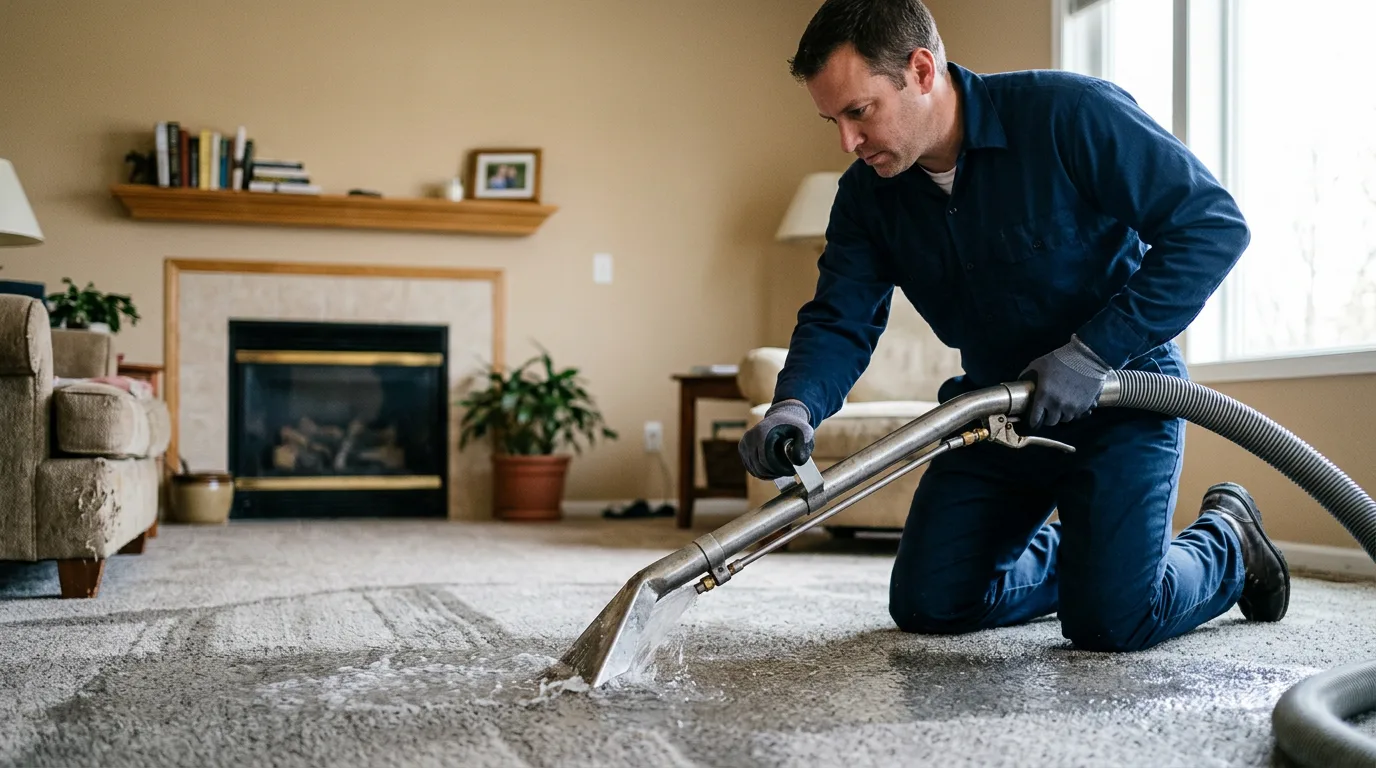 Water damage restoration technician working near Greenwood, IN